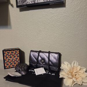 Kurt Geiger Gunmetal Metallic Crossbody/wallet NWT. With Eagle Head Change Pouch
